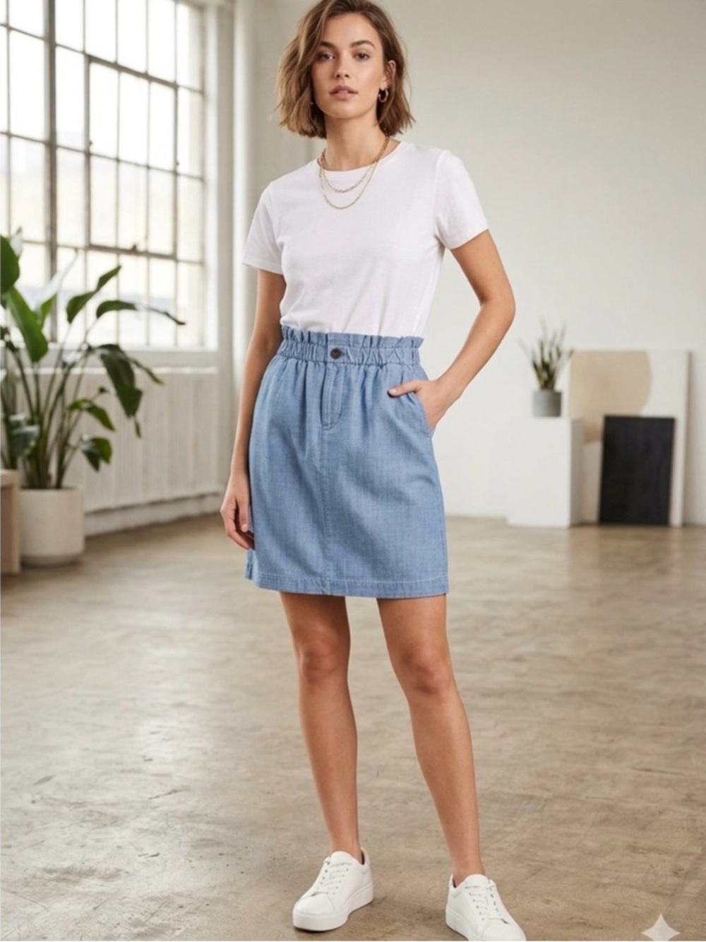 NWT JCrew Light Blue Denim Paperbag Waist Skirt, sz 6 - Picture 2 of 4
